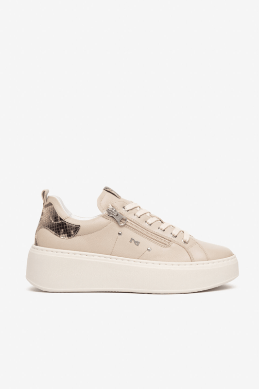 Taupe Leather Platform Trainer - Diamonds & Pearls