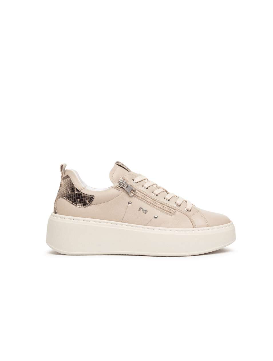 Taupe Leather Platform Trainer - Diamonds & Pearls