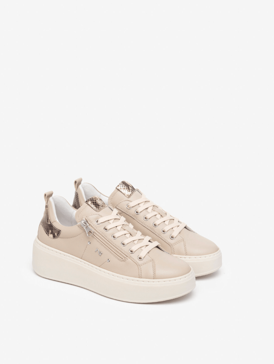 Taupe Leather Platform Trainer - Diamonds & Pearls