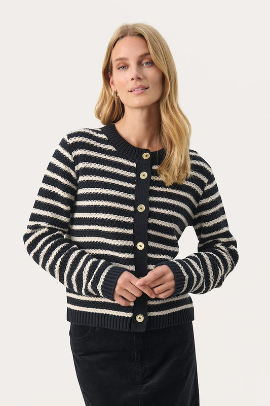 Part Two - Leonida Wool Cream Stripe Cardigan