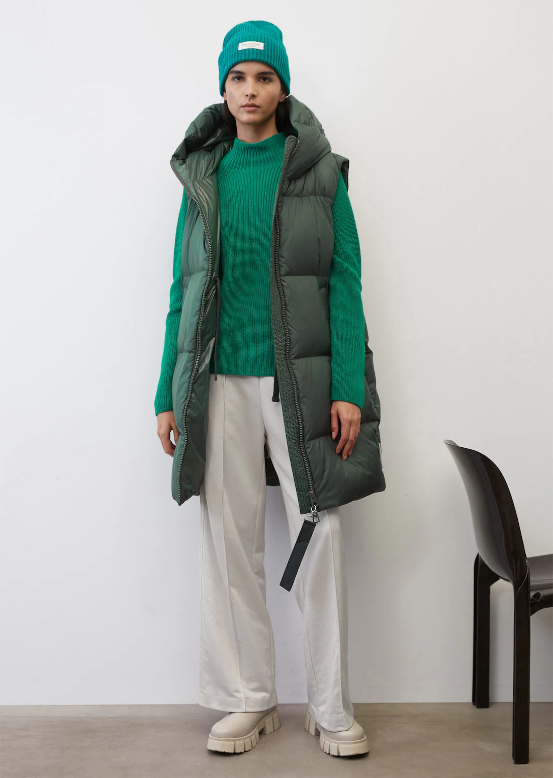down hooded green gilet 