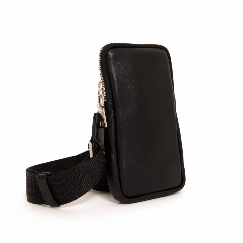 patrizia bonfanti black leather phone holder 